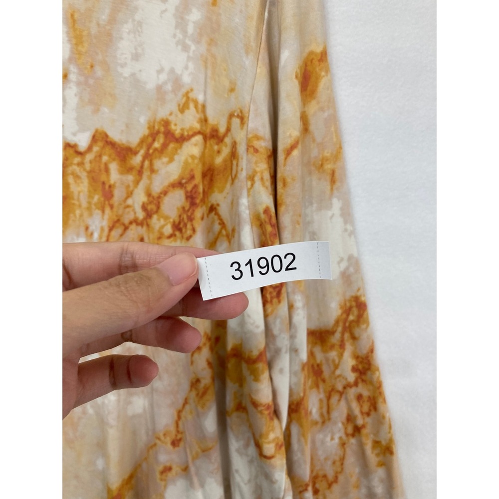 Susan Graver Tunic Size 2X Orange Marble V-Neck Kangaroo Pocket Liquid Knit - Picture 7 of 7